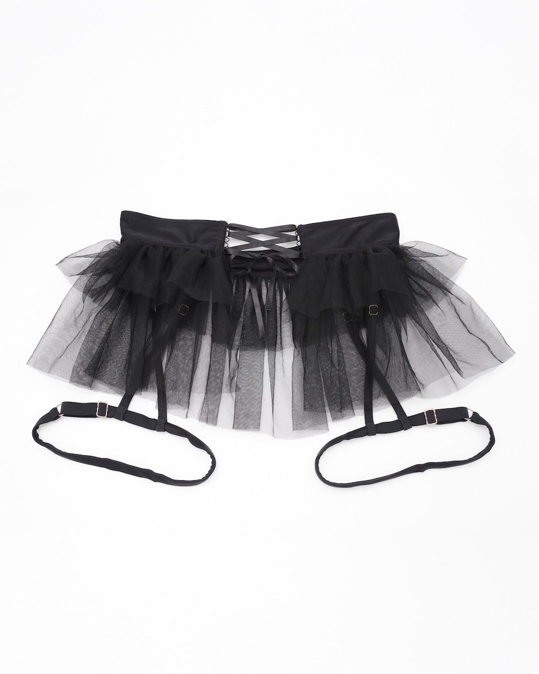 Black tutu skirt with detachable suspenders and layered tulle detailing