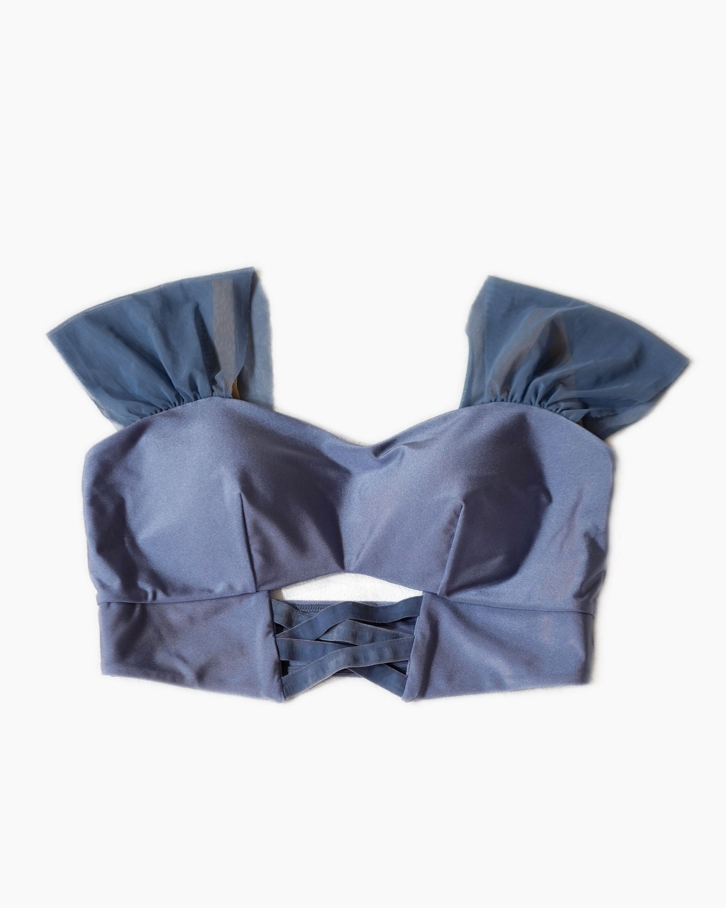 Lay flat front view of Eugenie tank top in sapphire