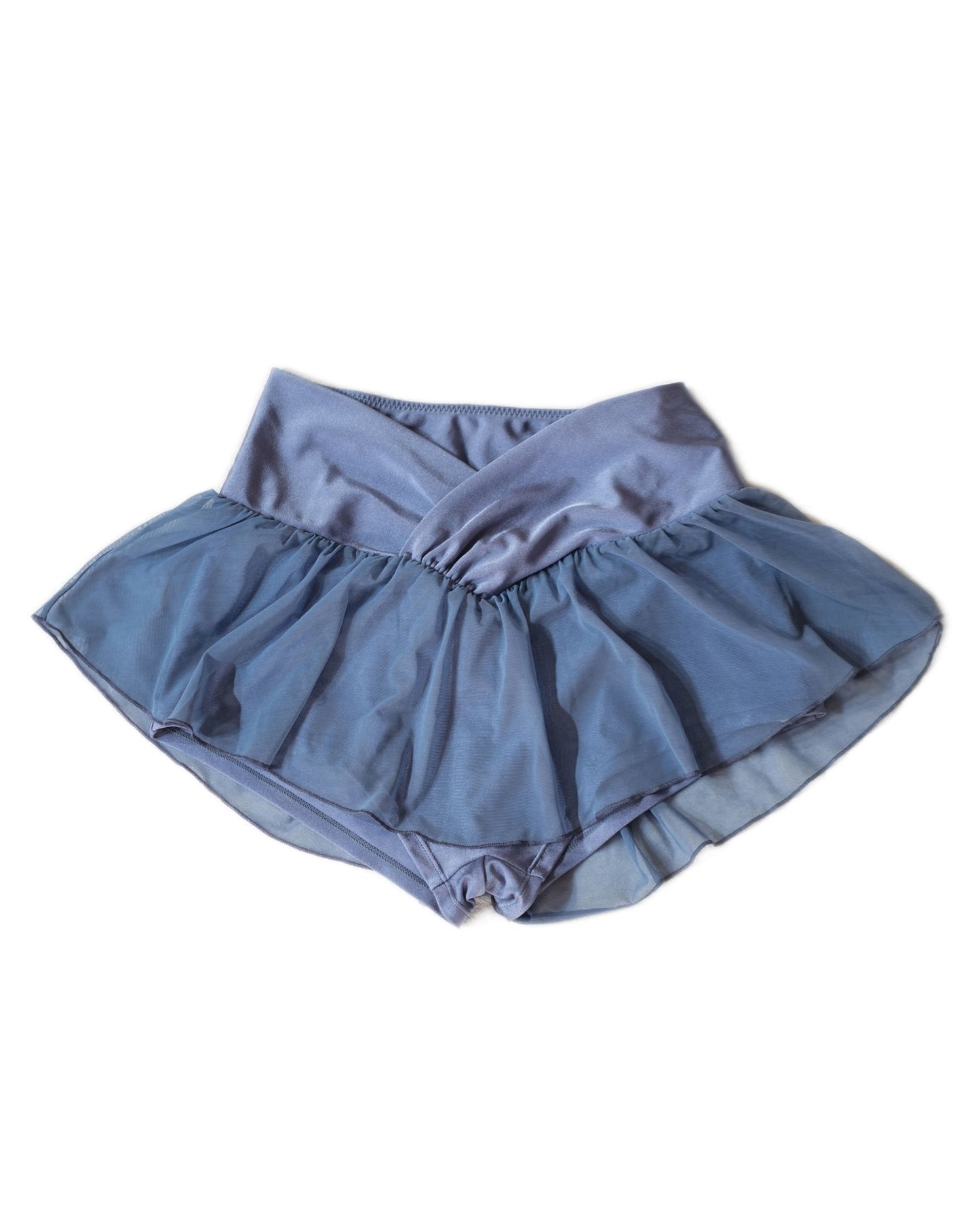 Lay flat front view of flowy shorts in sapphire