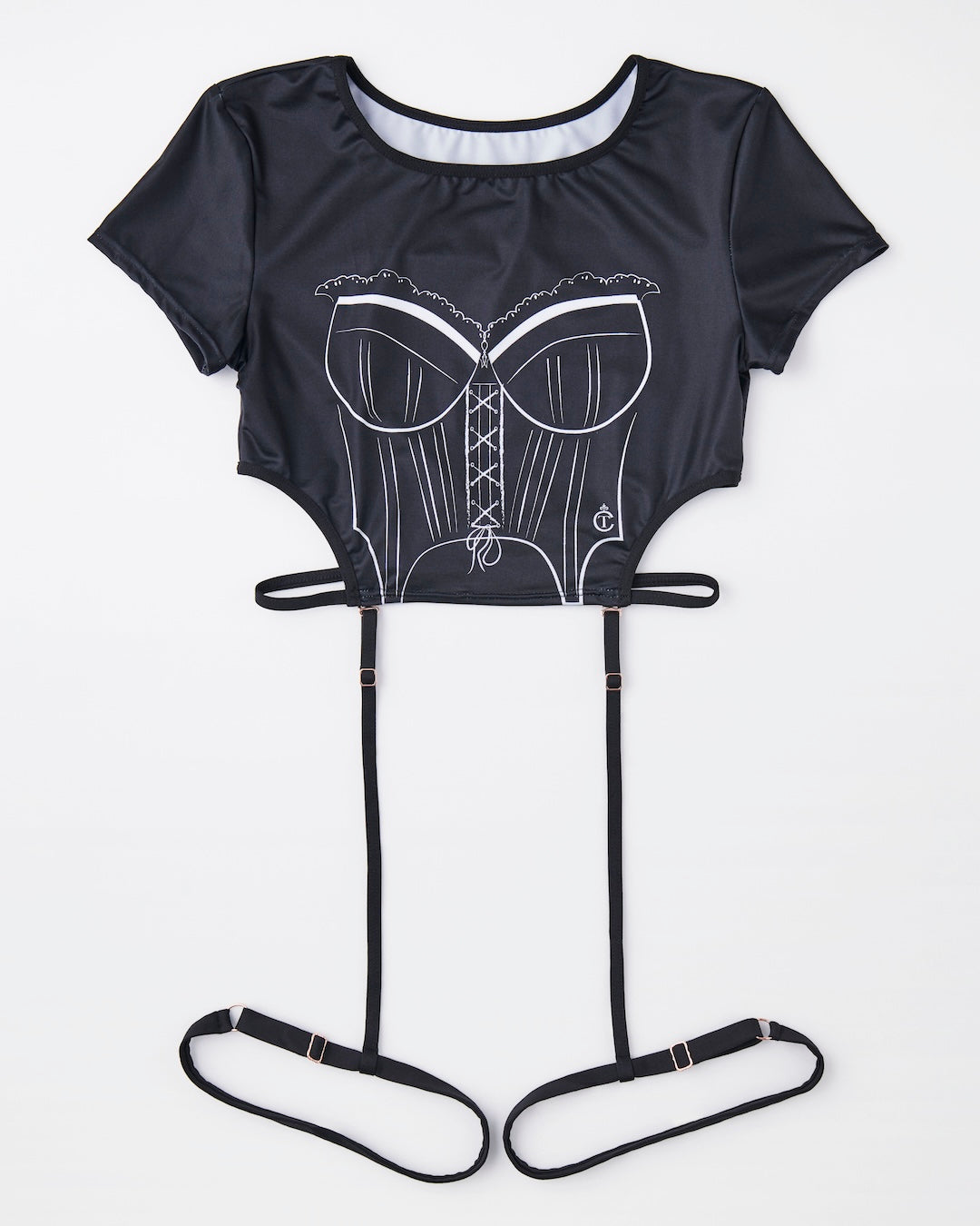 Front view of Jeanne Tee in black high-stretch activewear top