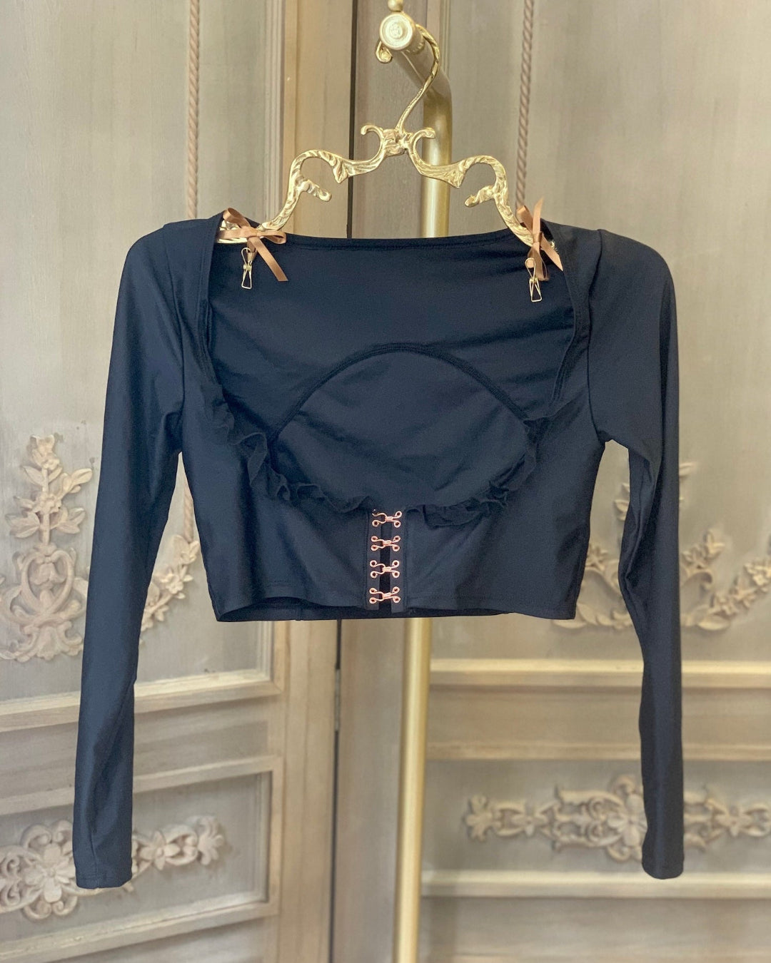 Underbust Cardigan front view black corset-inspired