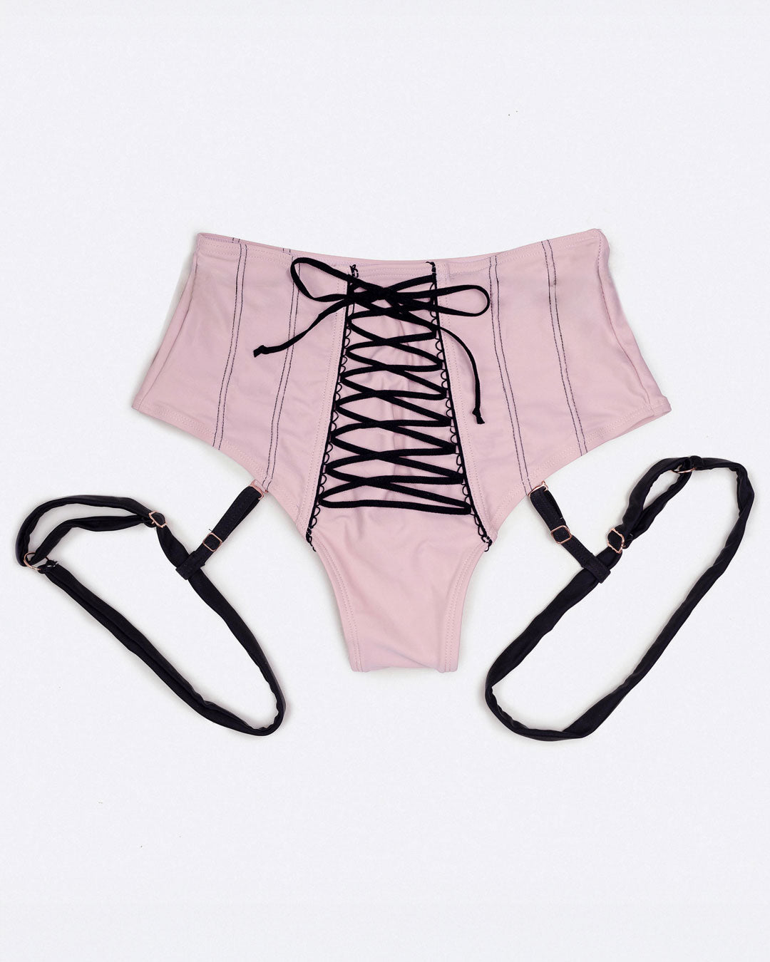 pink corset bottom styled for pole dance and aerial movement front view