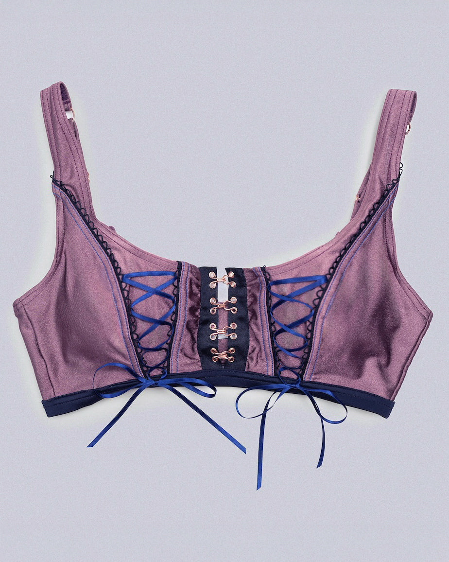 front view of Constance Bra Top in berry couture-inspired silhouette
