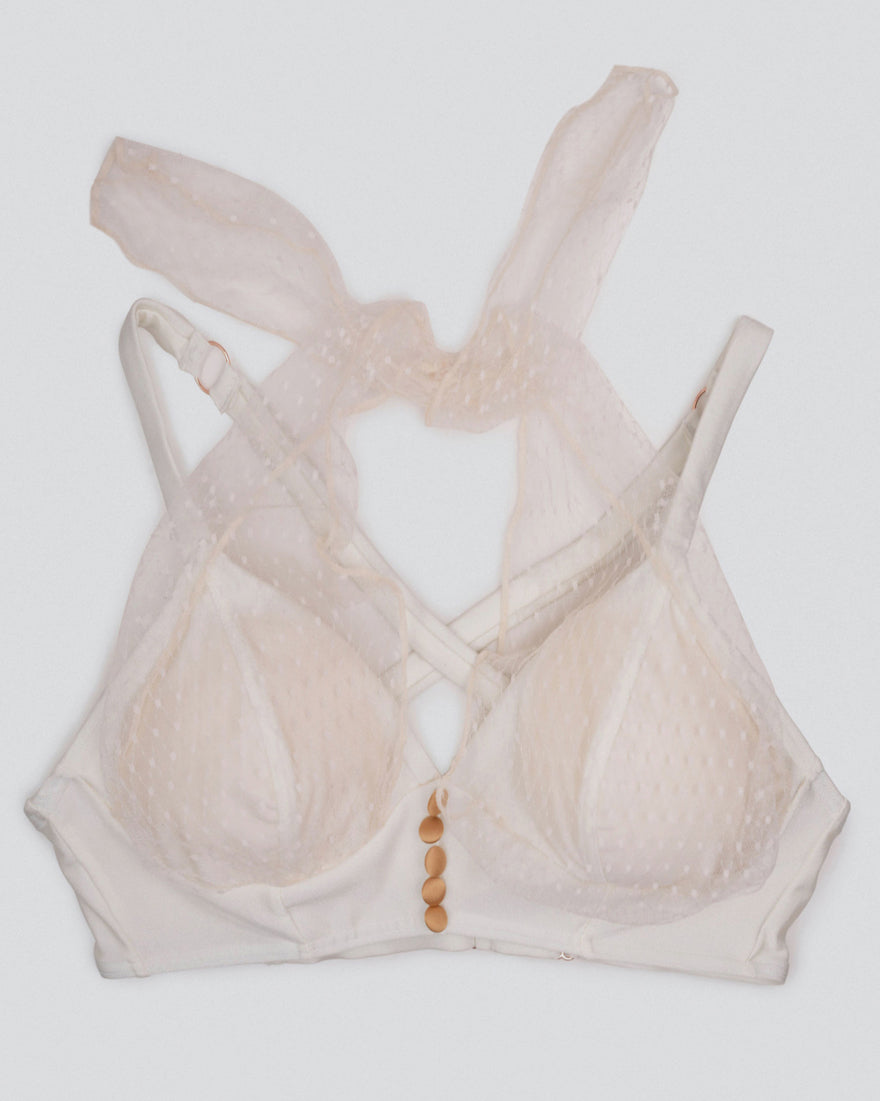 ivory Matilda lace bra top with halter neckline, elevated dancewear