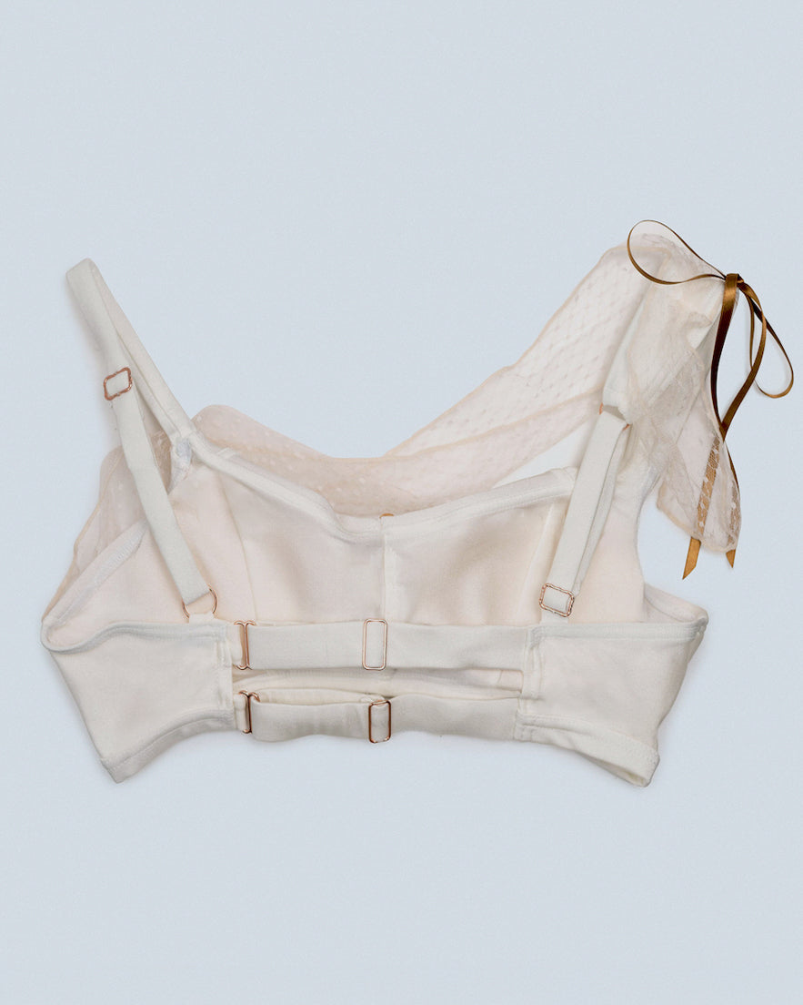 Back view of Isabelle bra top ivory for pole and aerial performance
