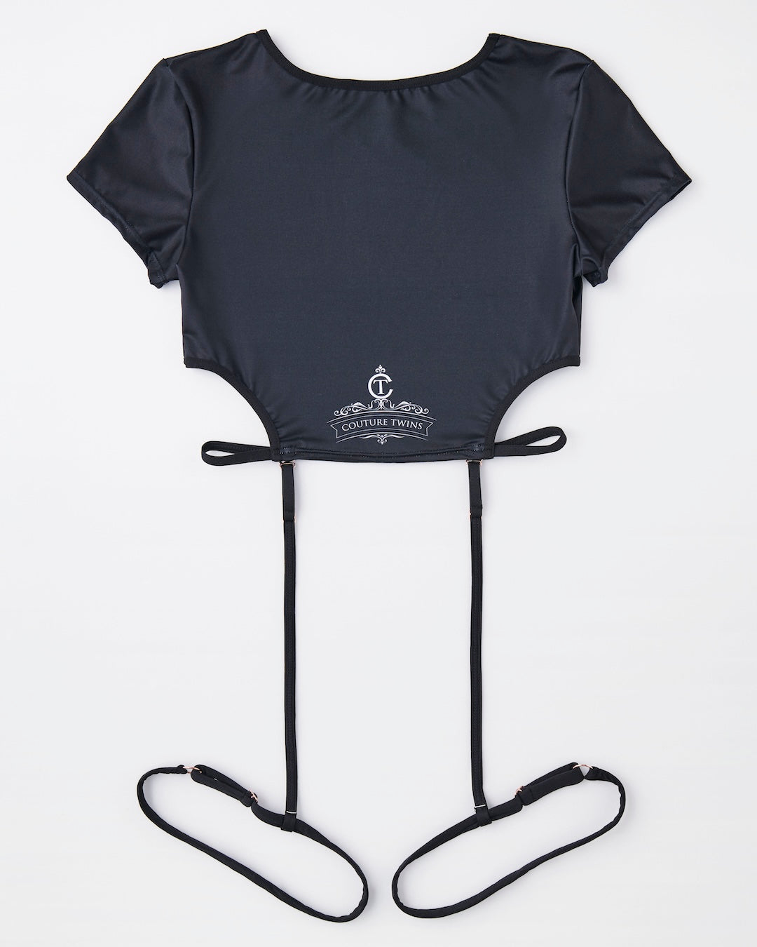 Back view of Jeanne Tee in black high-stretch activewear top
