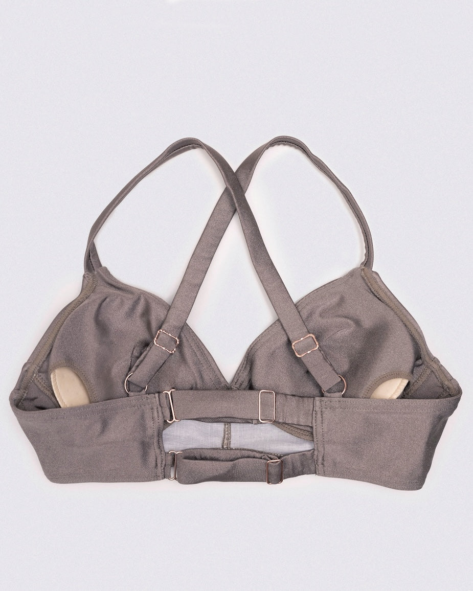 Back view of Matilda Bra Top in ash brown sculpted fit