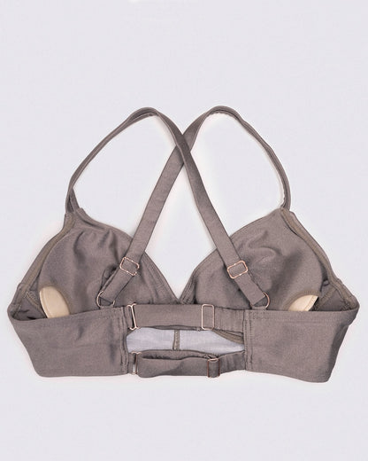 Back view of Matilda Bra Top in ash brown sculpted fit