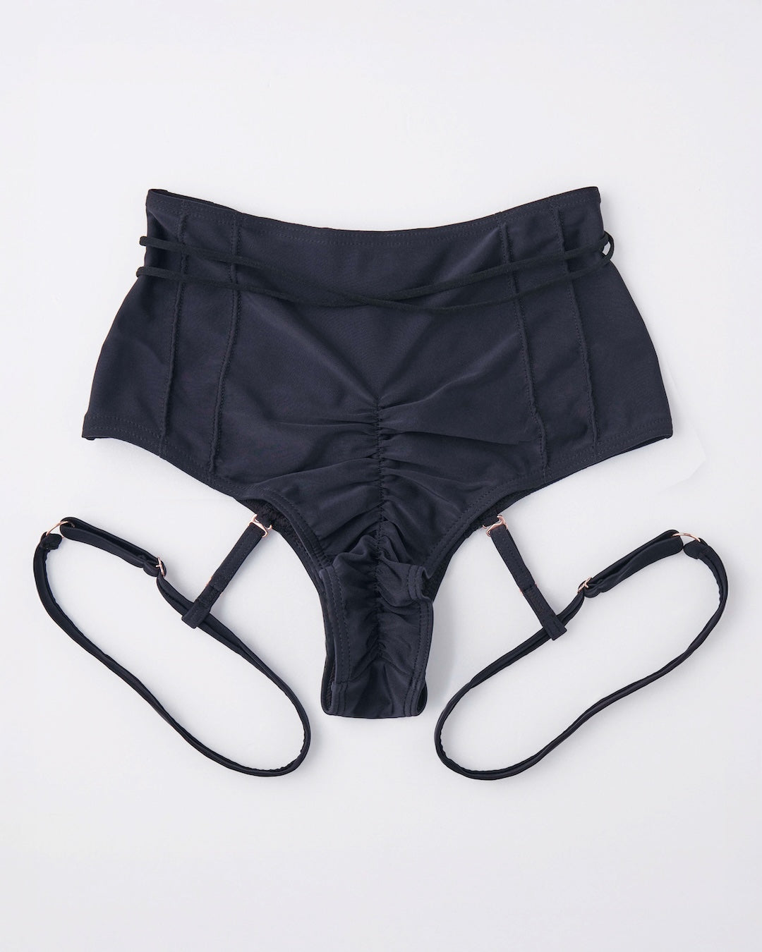 Black high waist bottom styled for pole dance and aerial movement back view