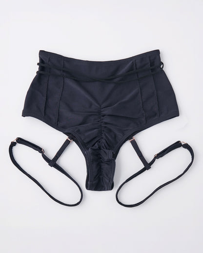 Black high waist bottom styled for pole dance and aerial movement back view