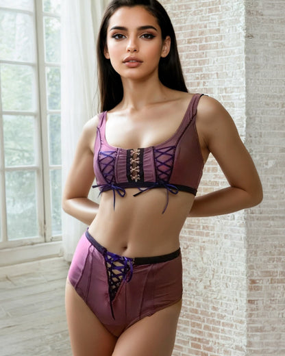 Constance Bottom in berry styled with matching corset-inspired top