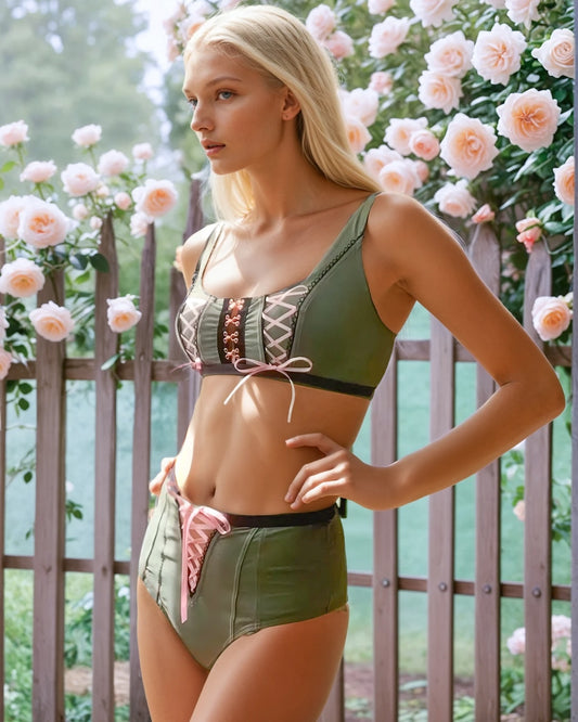 Constance Bottom in matcha styled with matching corset-inspired top