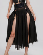 Black Flowy Pants with front slits and mesh drapery for dancing
