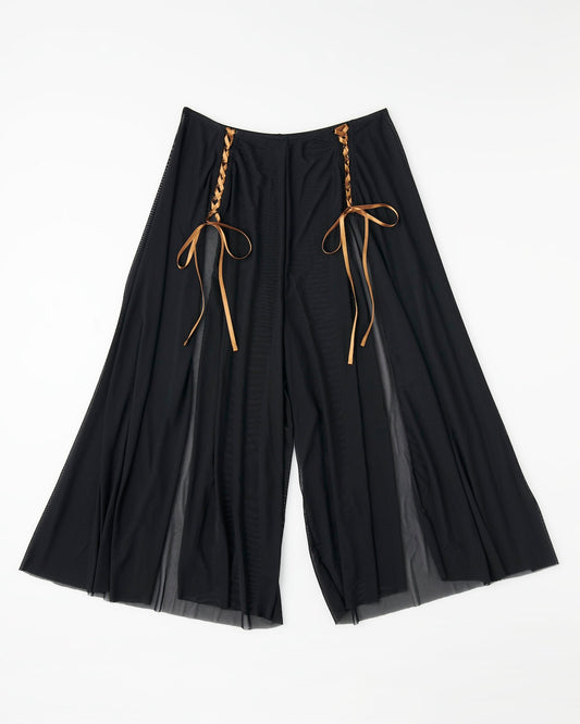Front view of Constance Flowy Pants black with sweeping silhouette