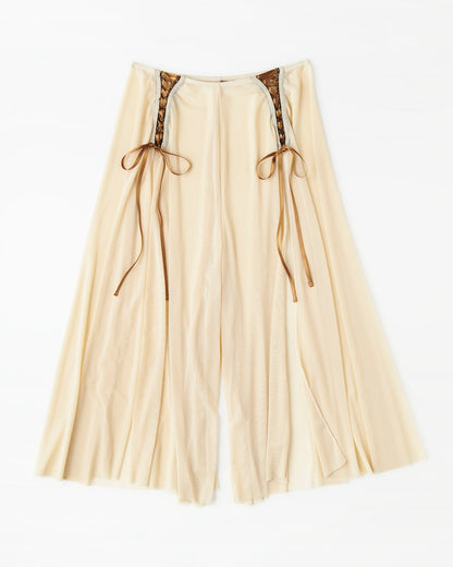 Front view of Constance Flowy Pants champagne with sweeping silhouette