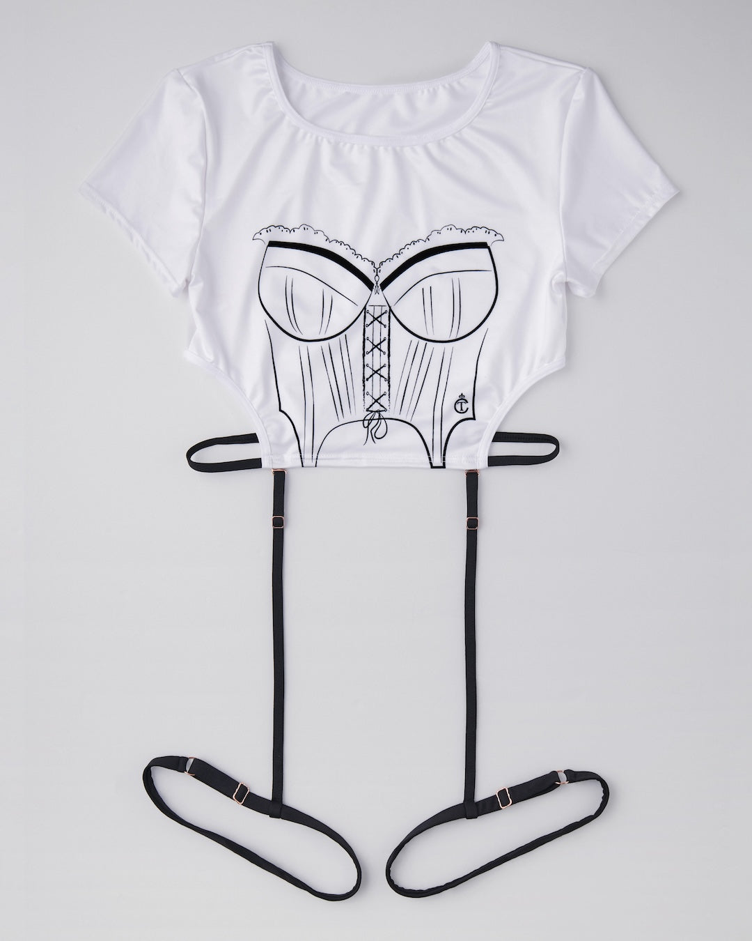 Front view of Jeanne Tee in white high-stretch activewear top