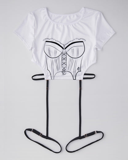 Front view of Jeanne Tee in white high-stretch activewear top