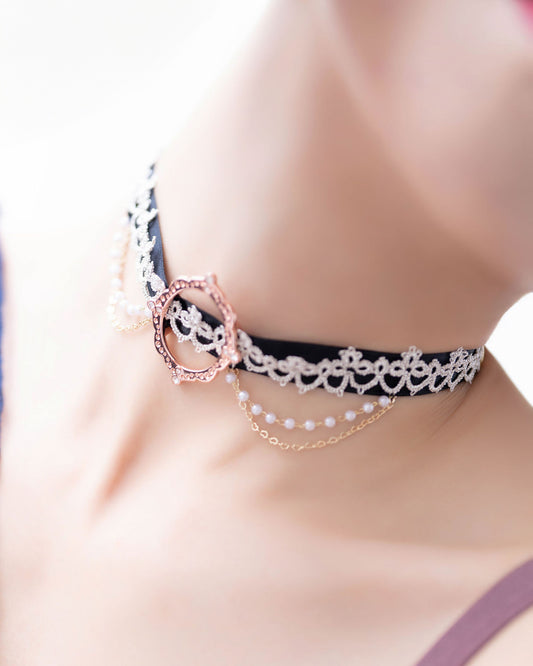 Handmade black lace choker crafted with tatting lace technique