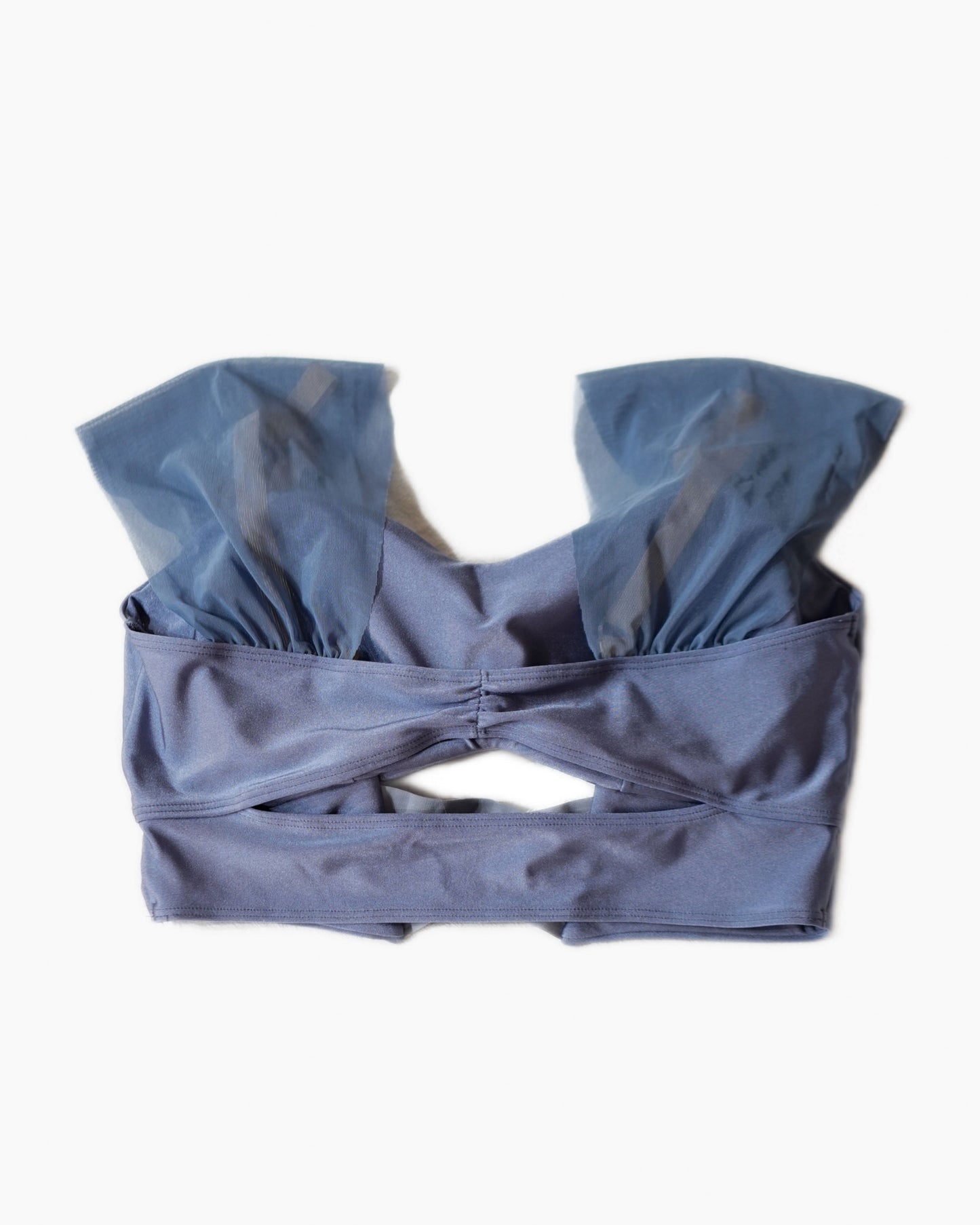 Lay flat back view of Eugenie tank top in sapphire