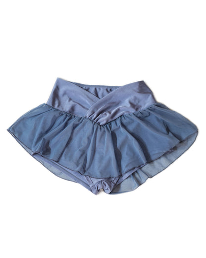 Lay flat front view of flowy shorts in sapphire
