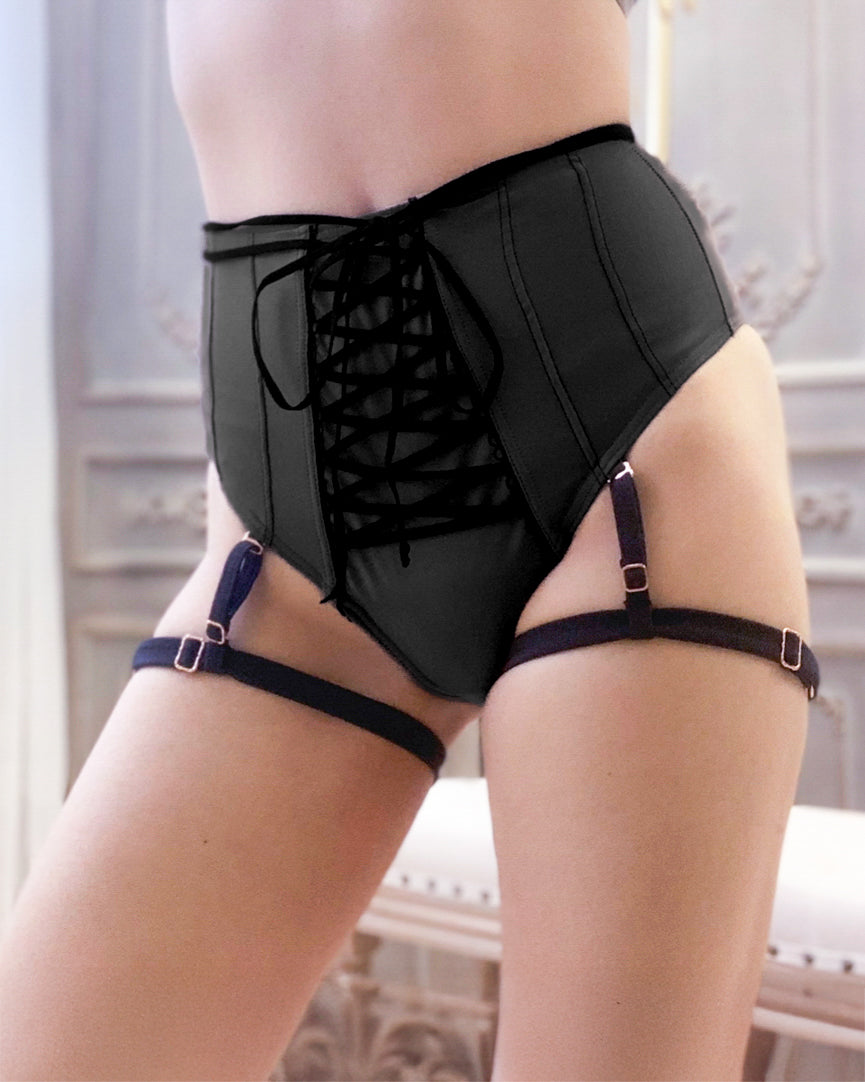 Jeanne High-Waisted Bottom in Black corset-inspired activewear