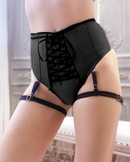 Jeanne High-Waisted Bottom in Black corset-inspired activewear