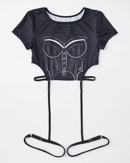 Front view of Jeanne Tee in black high-stretch activewear top
