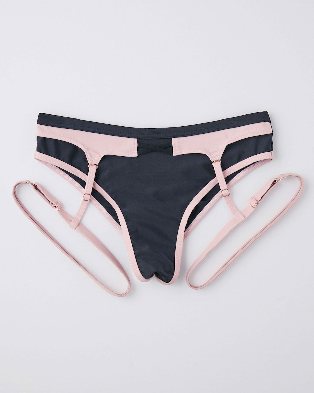 Jeanne black bottom front view with detachable garter detail