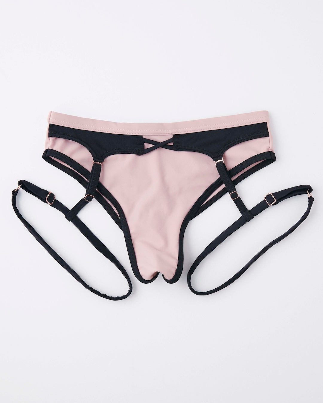 Jeanne pink bottom front view with detachable garter detail