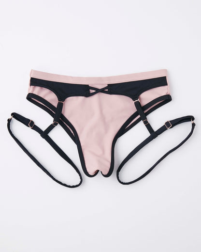 Jeanne pink bottom front view with detachable garter detail