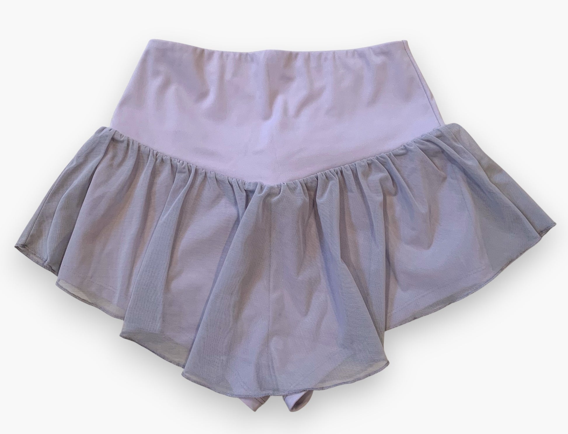 Lay flat back view of flowy shorts in lavender