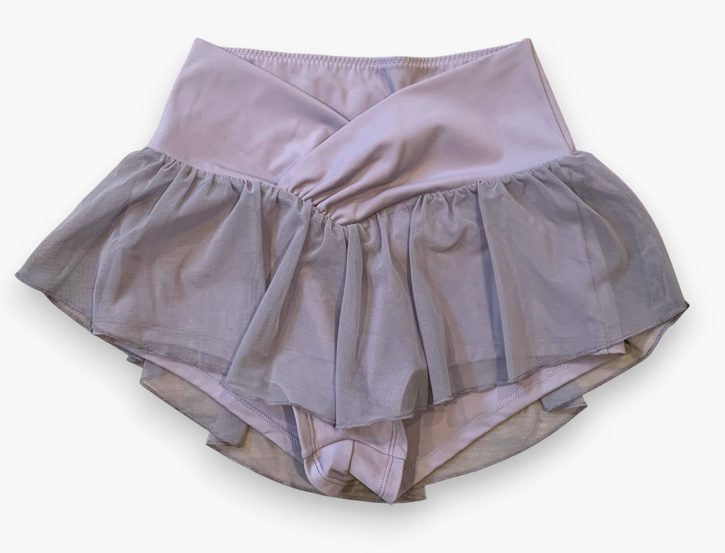Lay flat front view of flowy shorts in lavender