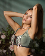 Rose gold handmade choker styled with Constance Bra Top