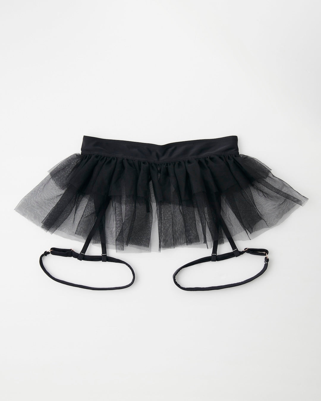 Back of Black tutu skirt with detachable suspenders and layered tulle detailing