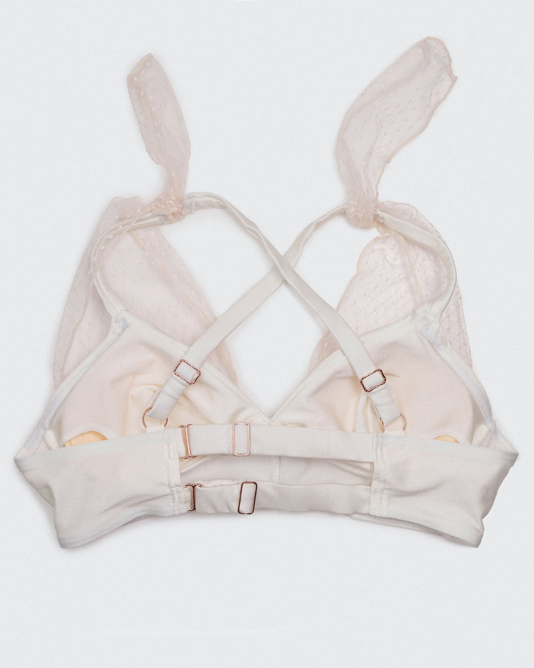 back view of dual-wear lace detail on ivory Matilda bra top