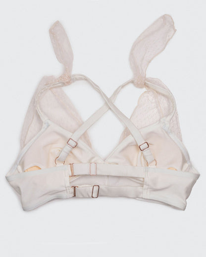 back view of dual-wear lace detail on ivory Matilda bra top