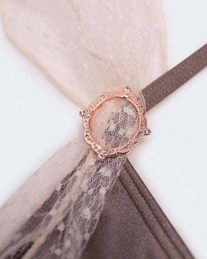 details of lace scarf accessory with rose gold charm for Matilda bodysuit
