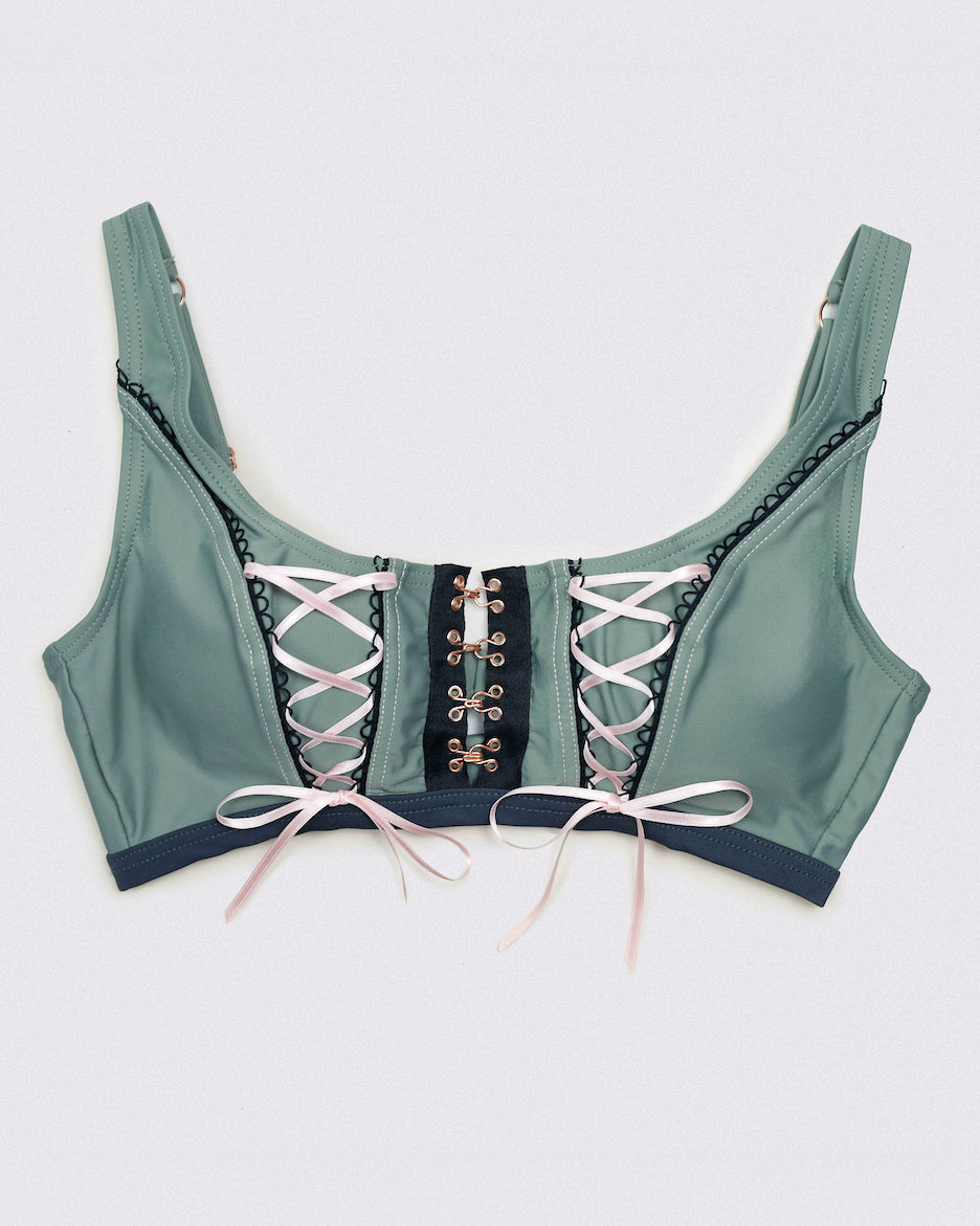 front view of Constance Bra Top in matcha couture-inspired silhouette