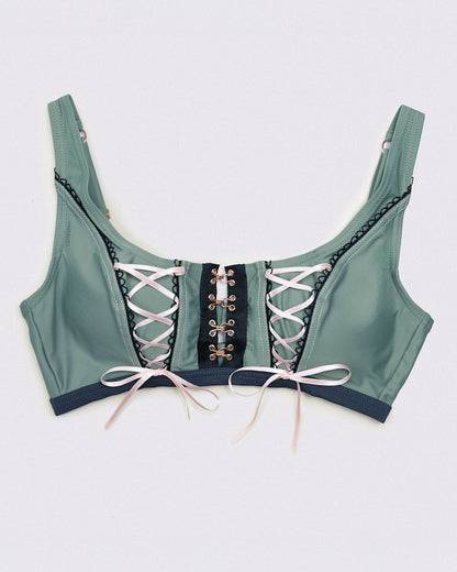 front view of Constance Bra Top in matcha couture-inspired silhouette