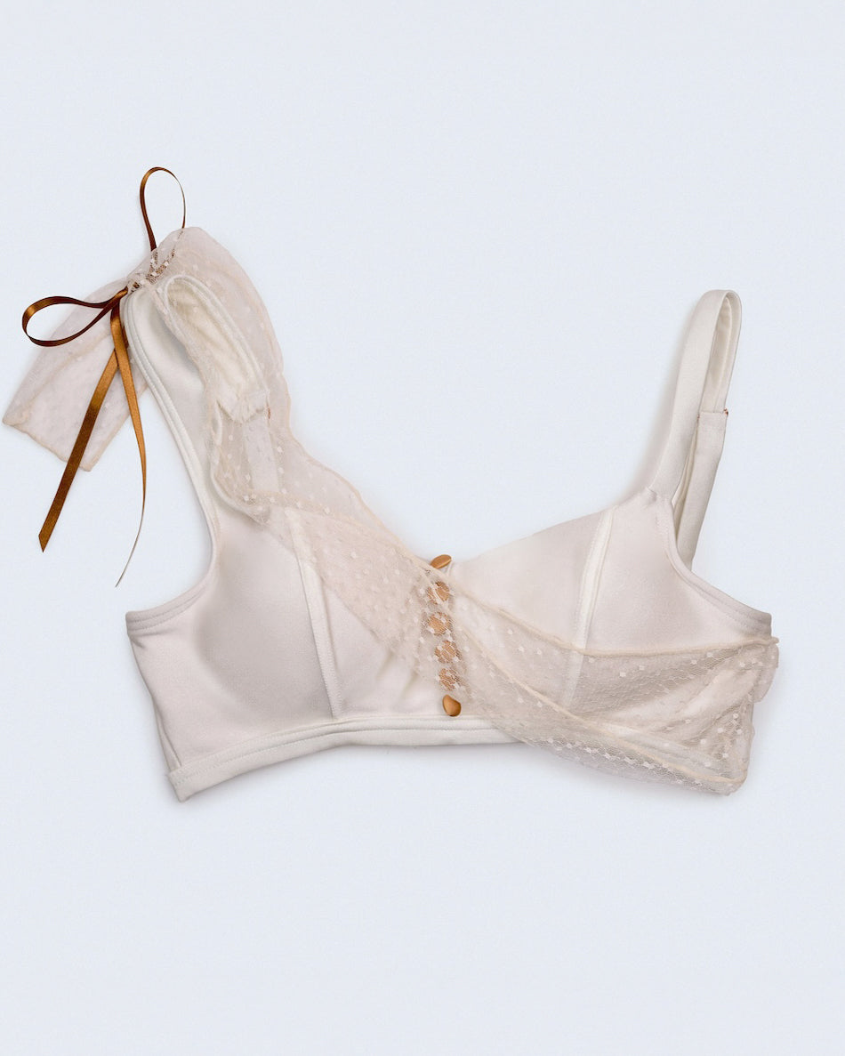 front view of Isabelle bra top ivory for pole and aerial performance