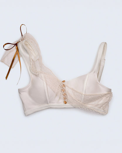 front view of Isabelle bra top ivory for pole and aerial performance
