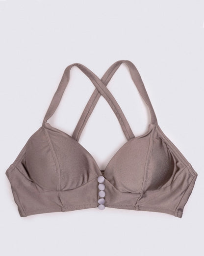front view of Matilda Bra Top in ash brown sculpted fit