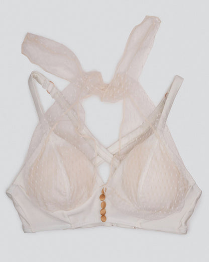 ivory Matilda lace bra top with halter neckline, elevated dancewear